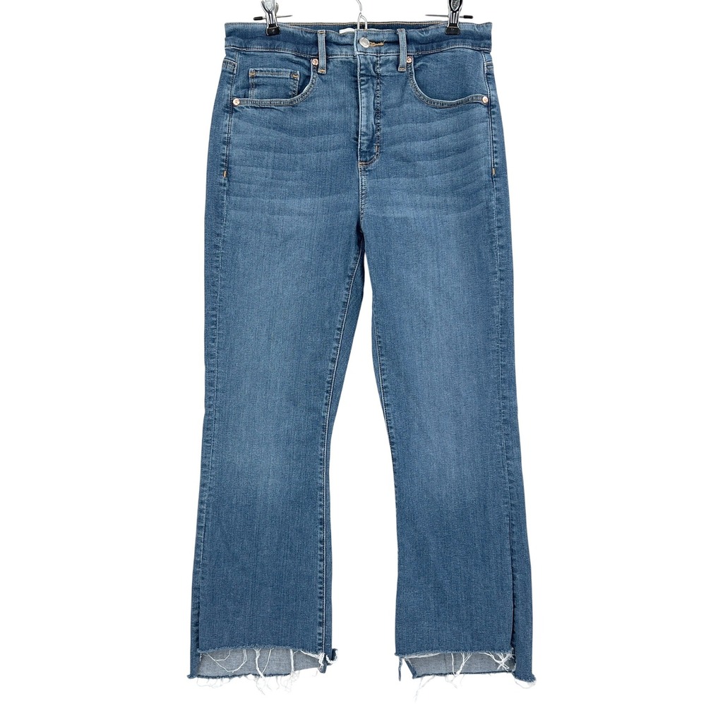 LOFT Womens The Kick Crop Jeans Blue High Rise Raw Frayed Step Hem 29/8